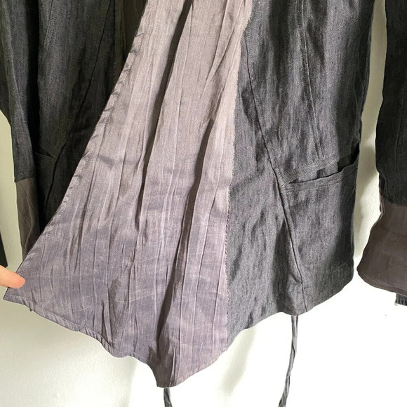 100% Flax LINEN Ana Nonza Bell Sleeve Cardigan with Belt Gray Purple  Size M - Picture 5 of 10